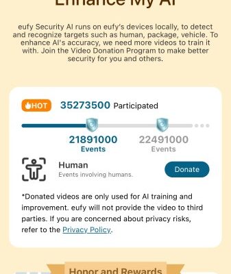 Anker는 Eufy 카메라 사용자들에게 인공지능 학습 목적으로 영상을 제공하는 것에 대한 보상으로 돈을 지급하겠다고 밝혔습니다.