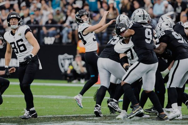 Jaguars' kicker sets a new NFL record with the longest successful field goal.