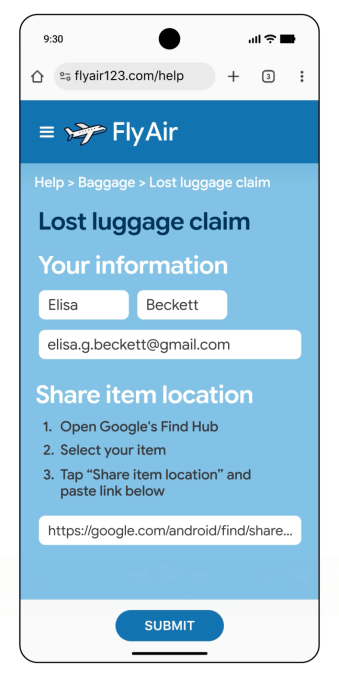 Android users can now share tracker tag info with airlines to help locate lost luggage