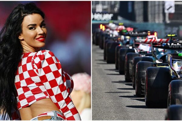 Cameraman gets caught risking it all to film World Cup's 'sexiest fan' in the Formula 1 paddock