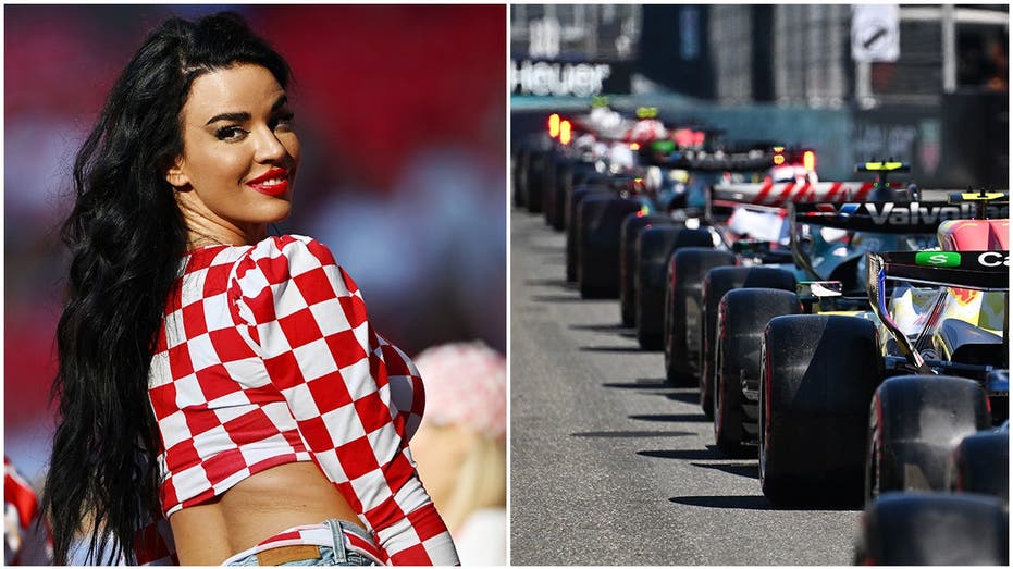 Cameraman gets caught risking it all to film World Cup's 'sexiest fan' in the Formula 1 paddock
